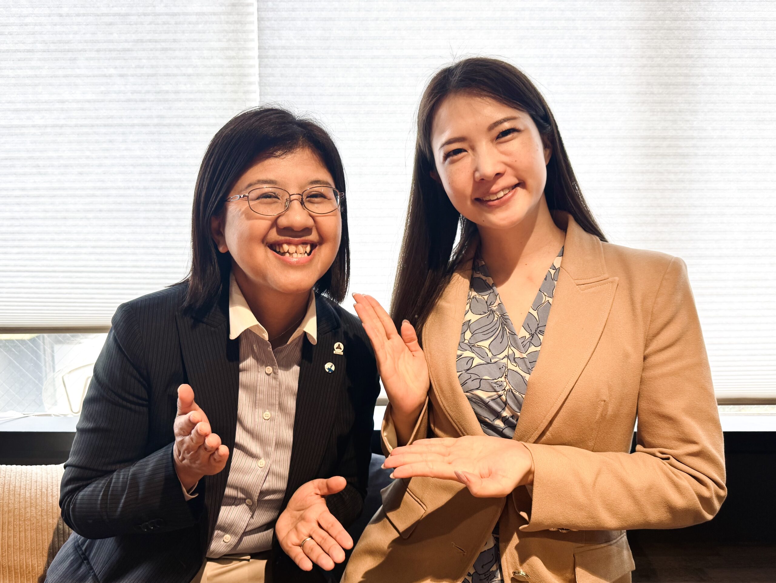 湯島倫理法人会でのインタビューに臨む藤井真由美さん(左)
